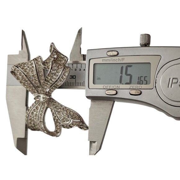 Silver Tone Clear Rhinestone Bow Brooch Rhodium Plated L867 - Picture 9 of 10